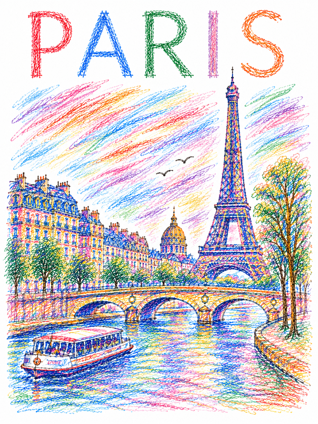 Affiche Paris en traits libres - Alvin & Norman Studio