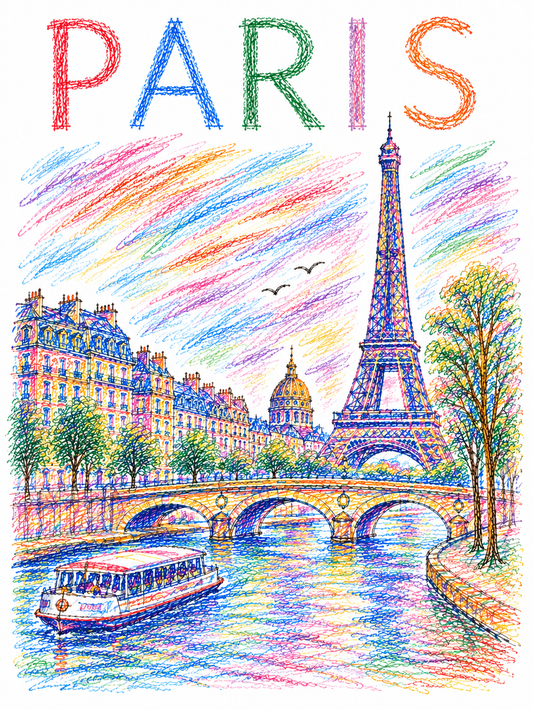 Affiche Paris en traits libres - Alvin & Norman Studio