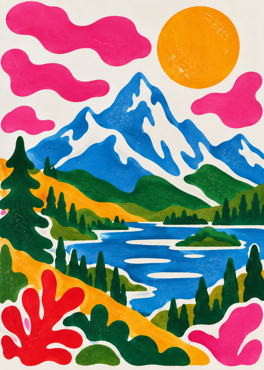 Affiche Le lac aux nuages roses - Alvin & Norman Studio