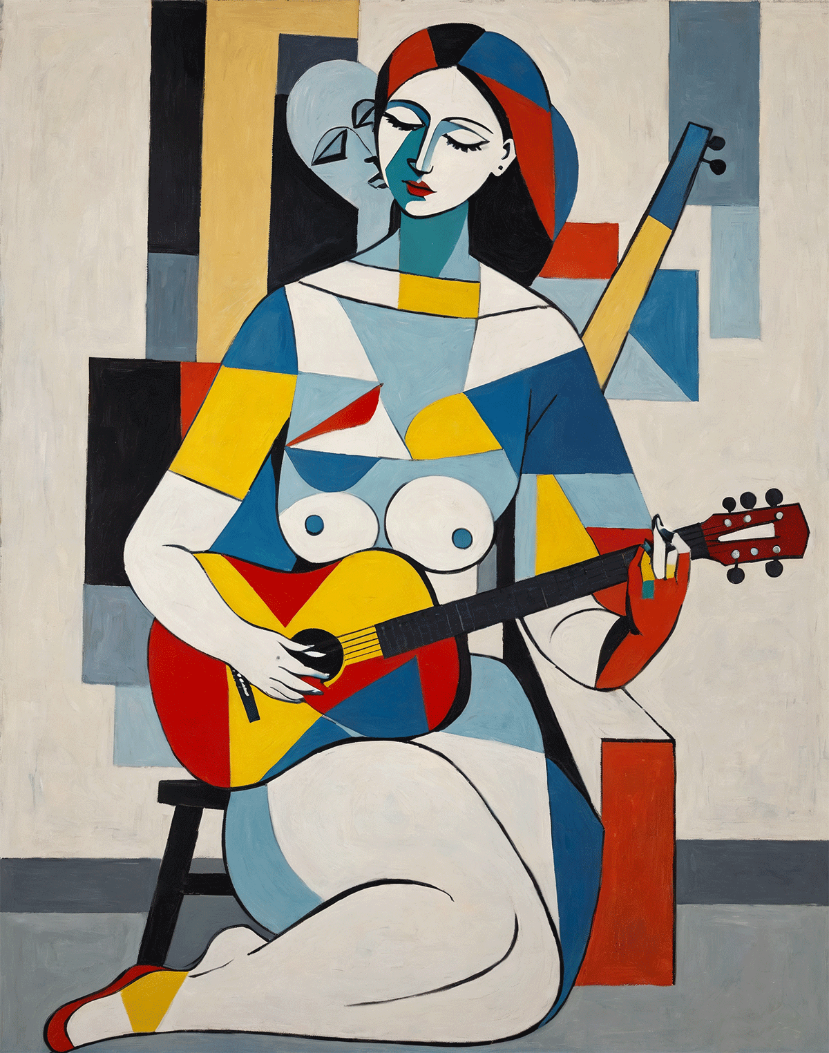 Affiche « La guitariste aux accords cubistes » - Alvin & Norman Studio