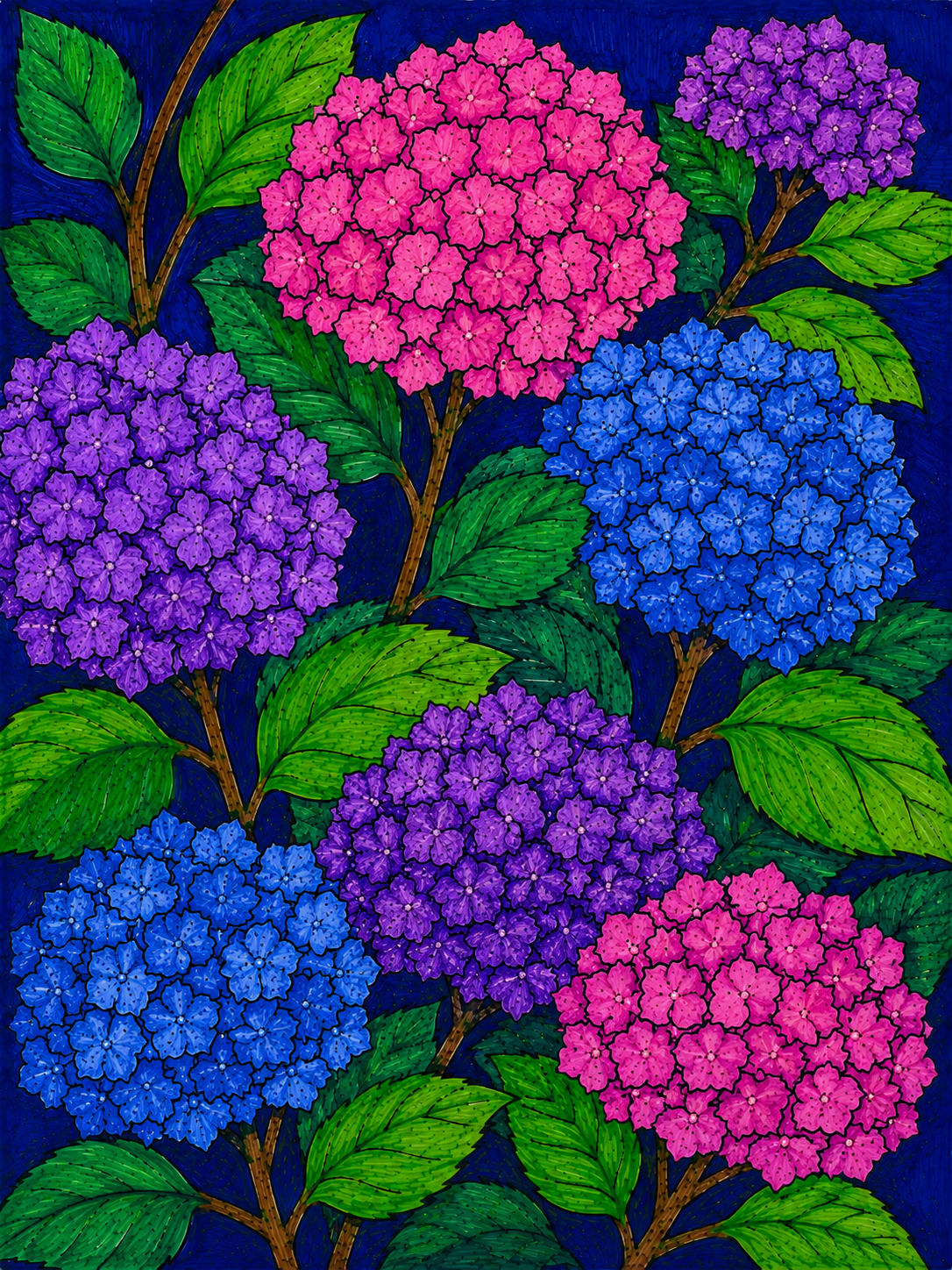 Affiche Hortensias de minuit - Alvin & Norman Studio